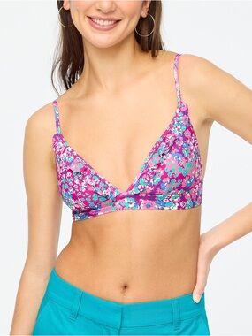 J. Crew Size S Floral Printed French Bikini Top Ruffles Adjustable Straps Beach